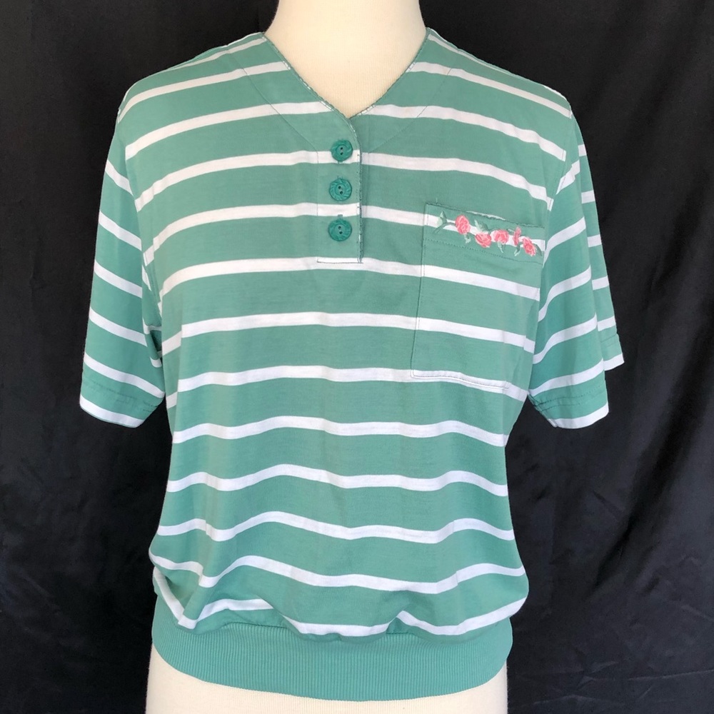 Alfred Dunner green and white stripe top